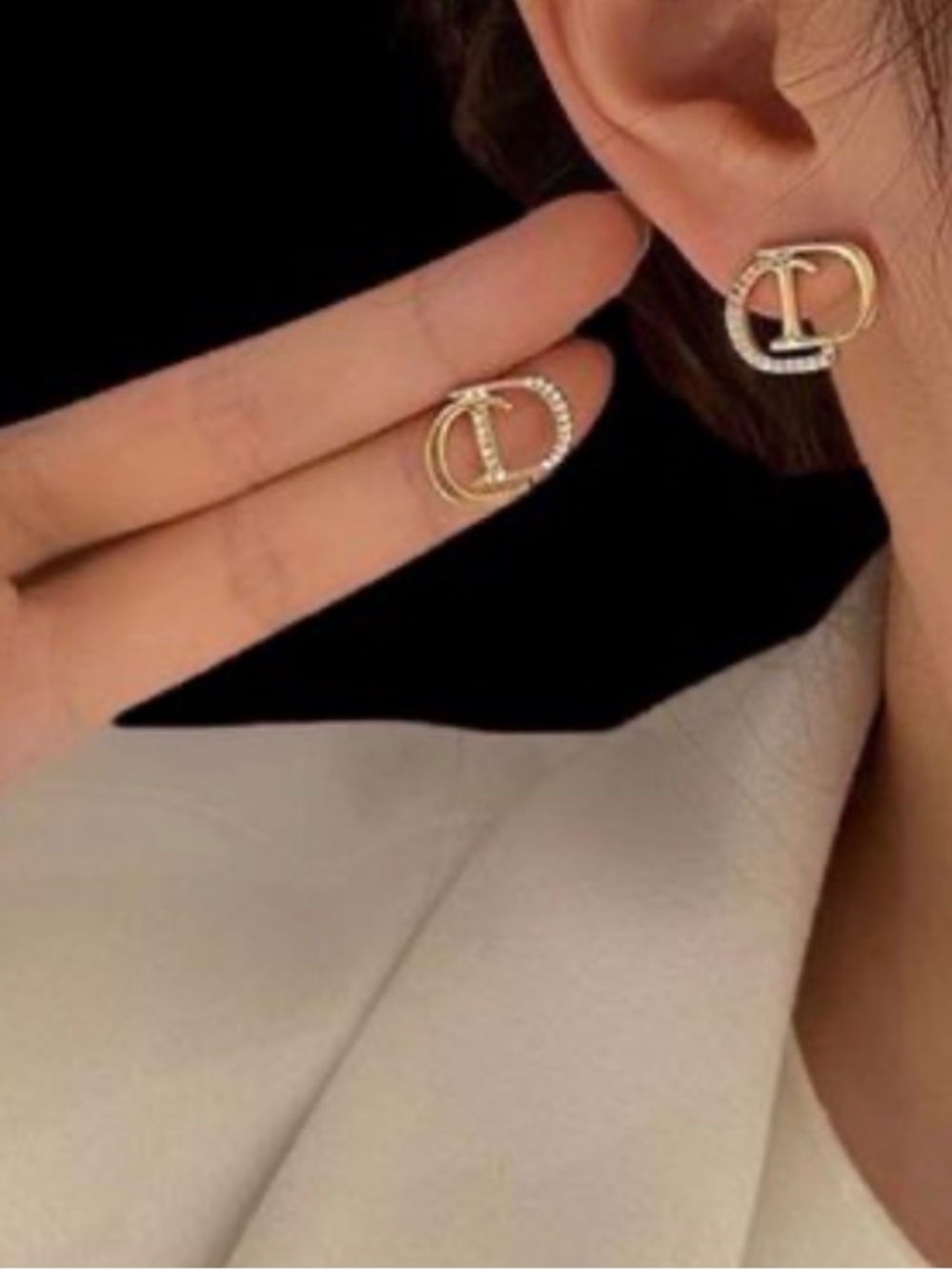 Dior CD Logo Metal Stud Earings - Picture 2 of 3
